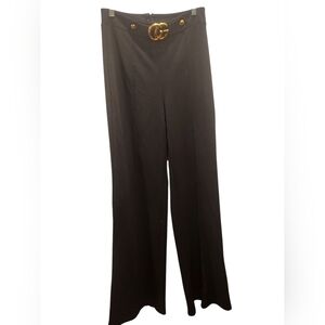Rhythm Boutique Elegant Black Wide Leg Pants With Gold Hardware